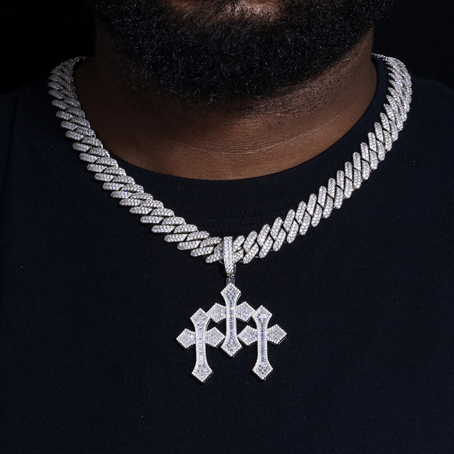 Triple Cross Baguette Pendant