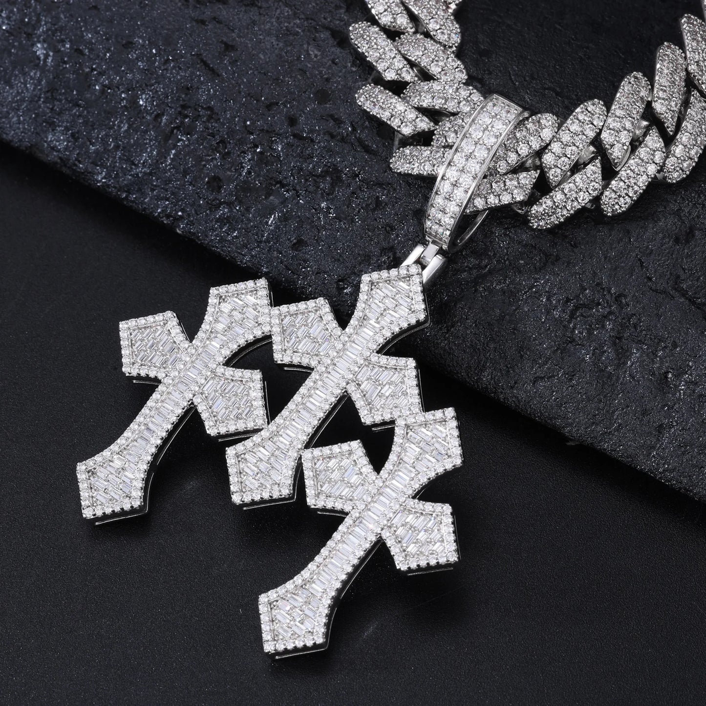 Triple Cross Baguette Pendant